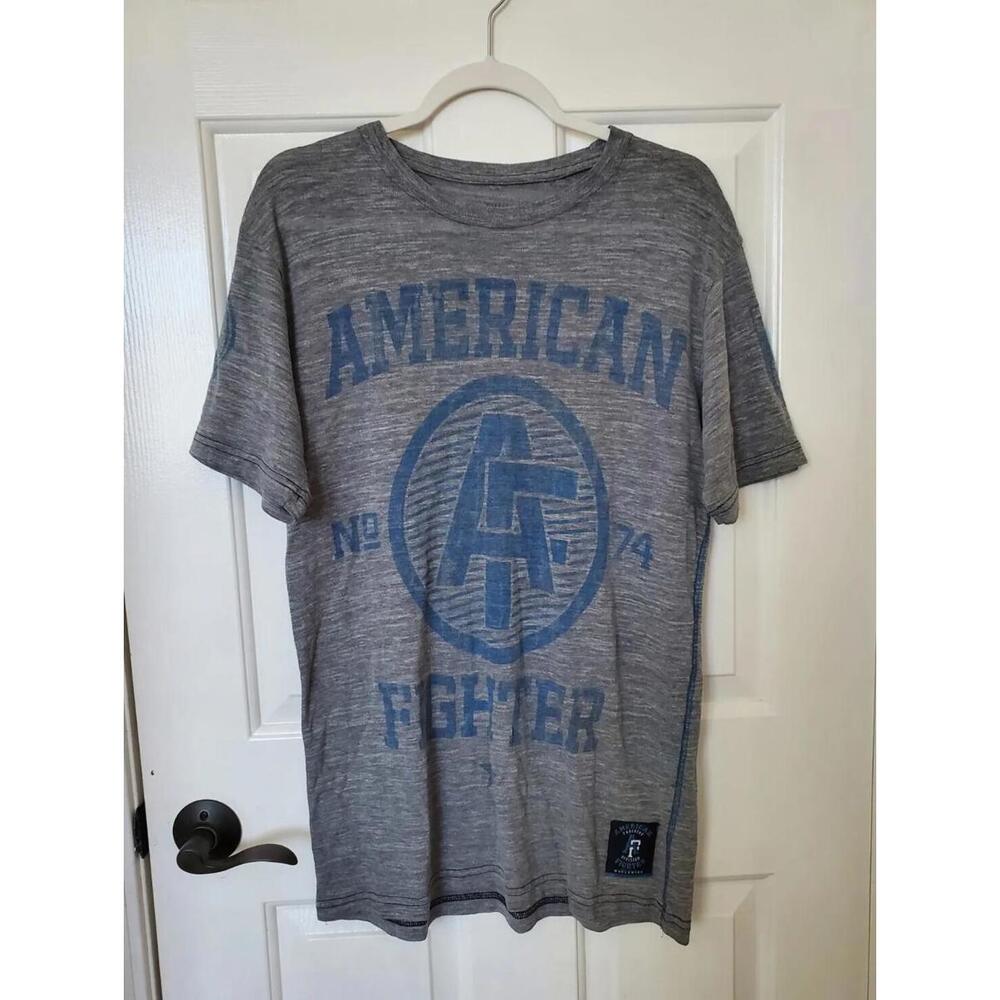 American Fighter Shirt Mens Sm Gray Double Sided Graphic Tee Y2K MMA Boxing